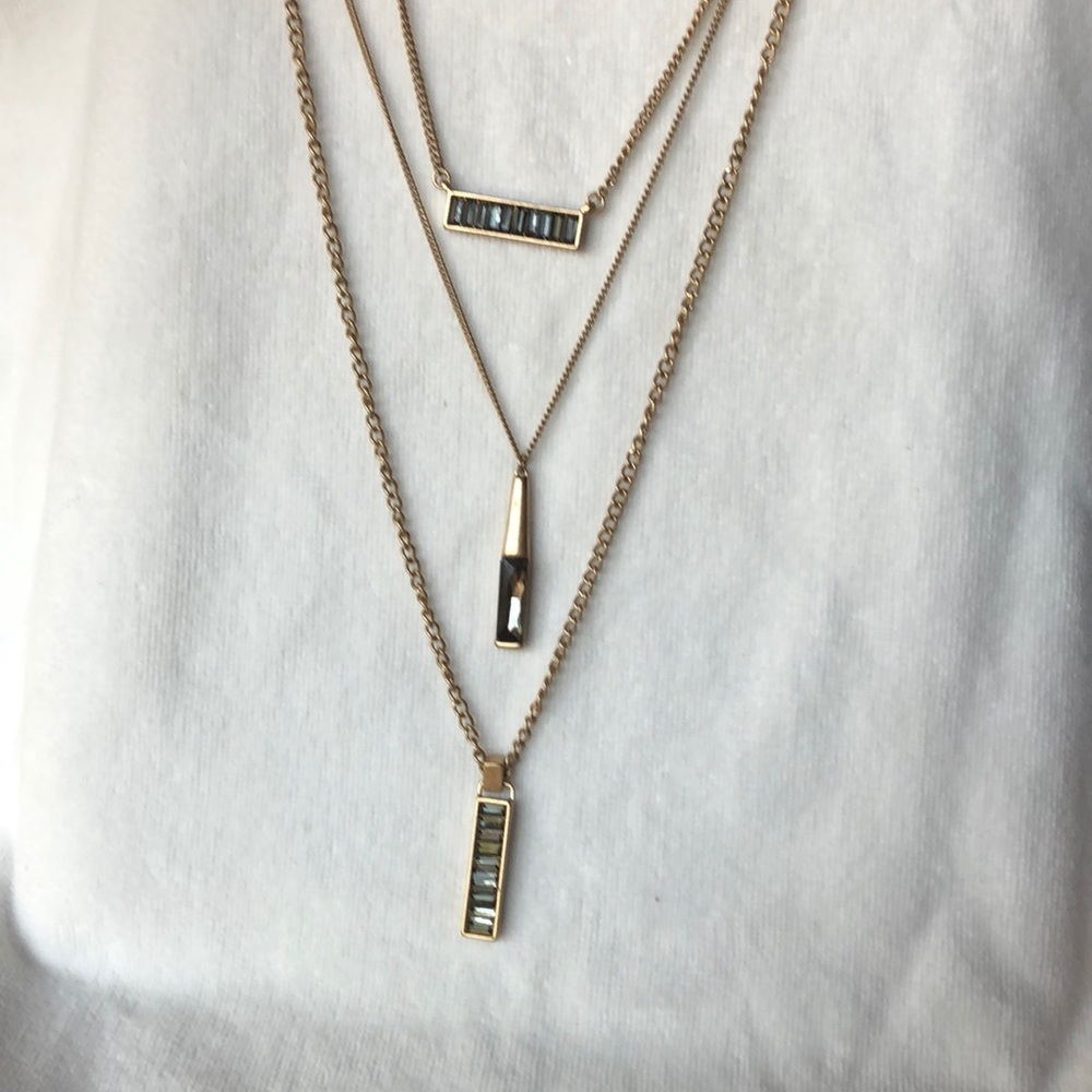 Kenneth Cole Gold Layered Bar Pendant Necklace with Gray Accents
